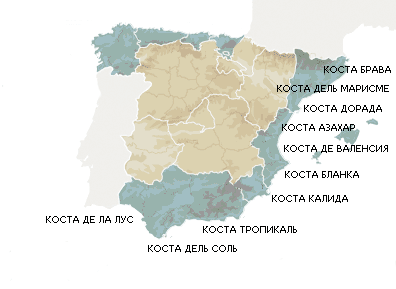 Карта пляжей Испании