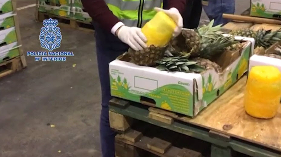 Полиция Испании и Португалии обнаружила партию кокаина внутри ананасов